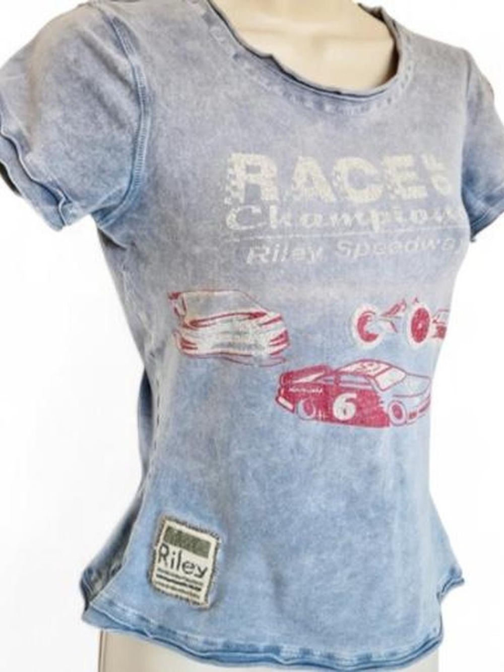 Y2K vintage Riley acid wash logo races car speedway baby tee